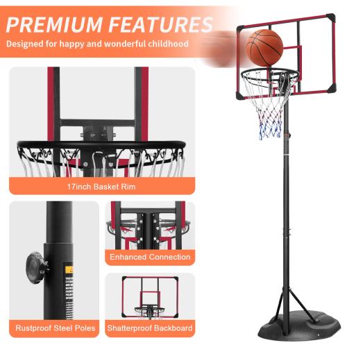 Portable Basketball Hoop Adjustable 7.5ft - 9.2ft with 32 Inch Backboard for Youth Adults Indoor Outdoor Basketball Goal Red