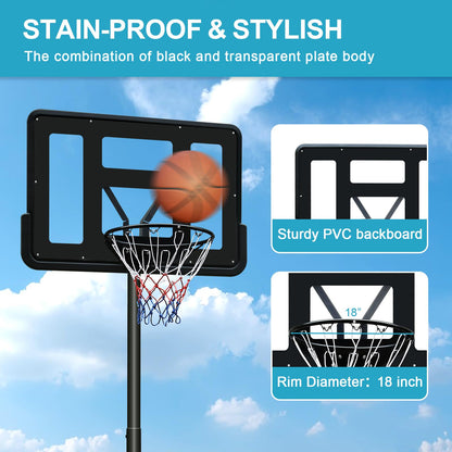 Basketball Hoop Portable Basketball Goal System 6.5-10ft Adjustable 44in Backboard for Indoor Outdoor Black