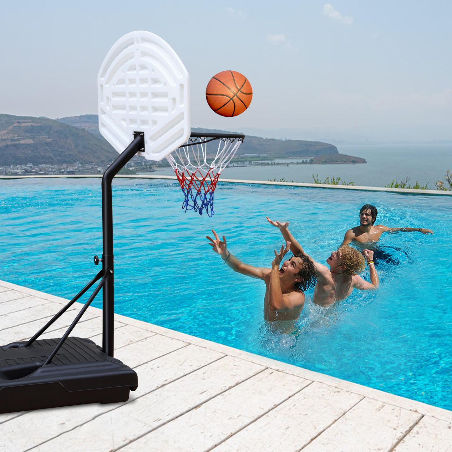 Portable Poolside Basketball Hoop System Basketball Hoop for Pool Height Adjustable 3.1ft-4.7ft with 36" Backboard for Indoor Outdoor Use