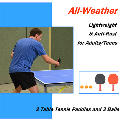 6ft Mid-Size Table Tennis Table Foldable & Portable Ping Pong Table Set for Indoor & Outdoor Games with Net, 2 Table Tennis Paddles and 3 Balls