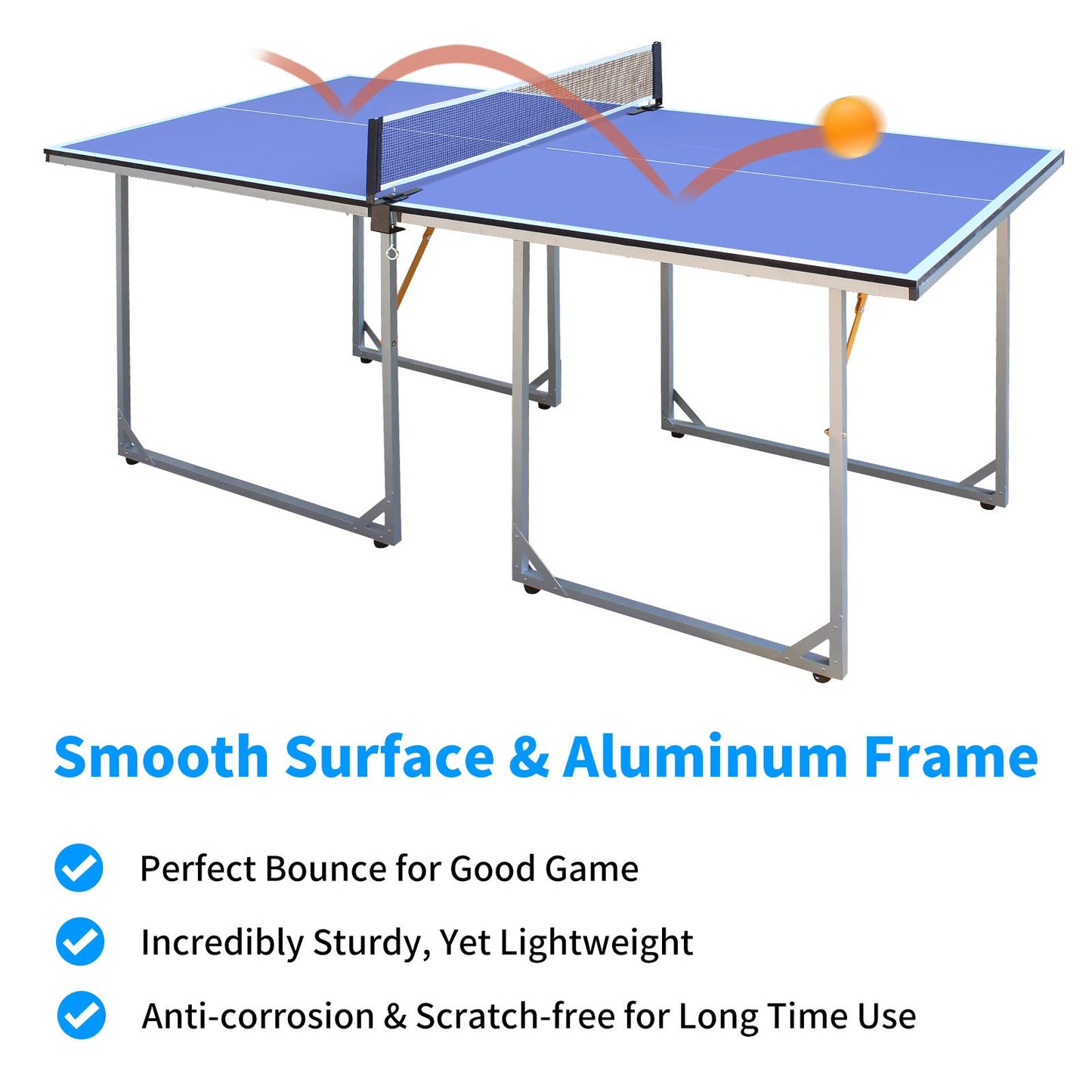 6ft Mid-Size Table Tennis Table Foldable & Portable Ping Pong Table Set for Indoor & Outdoor Games with Net, 2 Table Tennis Paddles and 3 Balls