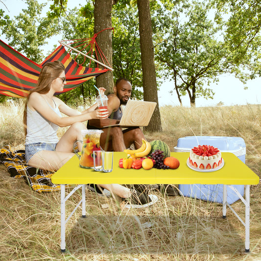 4ft Yellow Portable Folding Table Indoor&Outdoor Maximum Weight 135KG Foldable Table for Camping