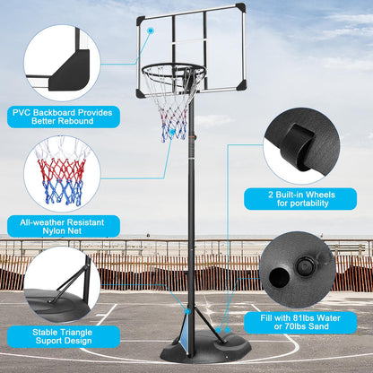 Portable Basketball Hoop Adjustable 7.5ft - 9.2ft with 32 Inch Backboard for Youth Adults Indoor Outdoor Basketball Goal White