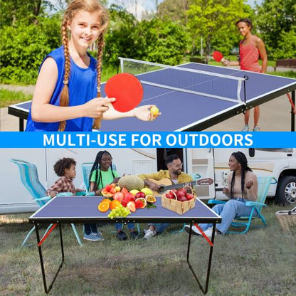 Table Tennis Table Midsize Foldable & Portable Ping Pong Table Set with Net and 2 Ping Pong Paddles for Indoor Outdoor Game