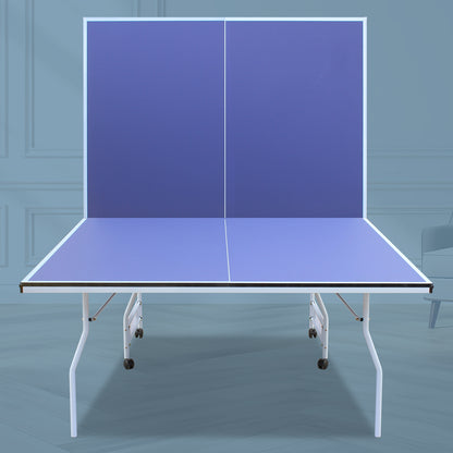 9ft Mid-Size Table Tennis Table Foldable & Portable Ping Pong Table Set for Indoor & Outdoor Games with Net, 2 Table Tennis Paddles and 3 Balls