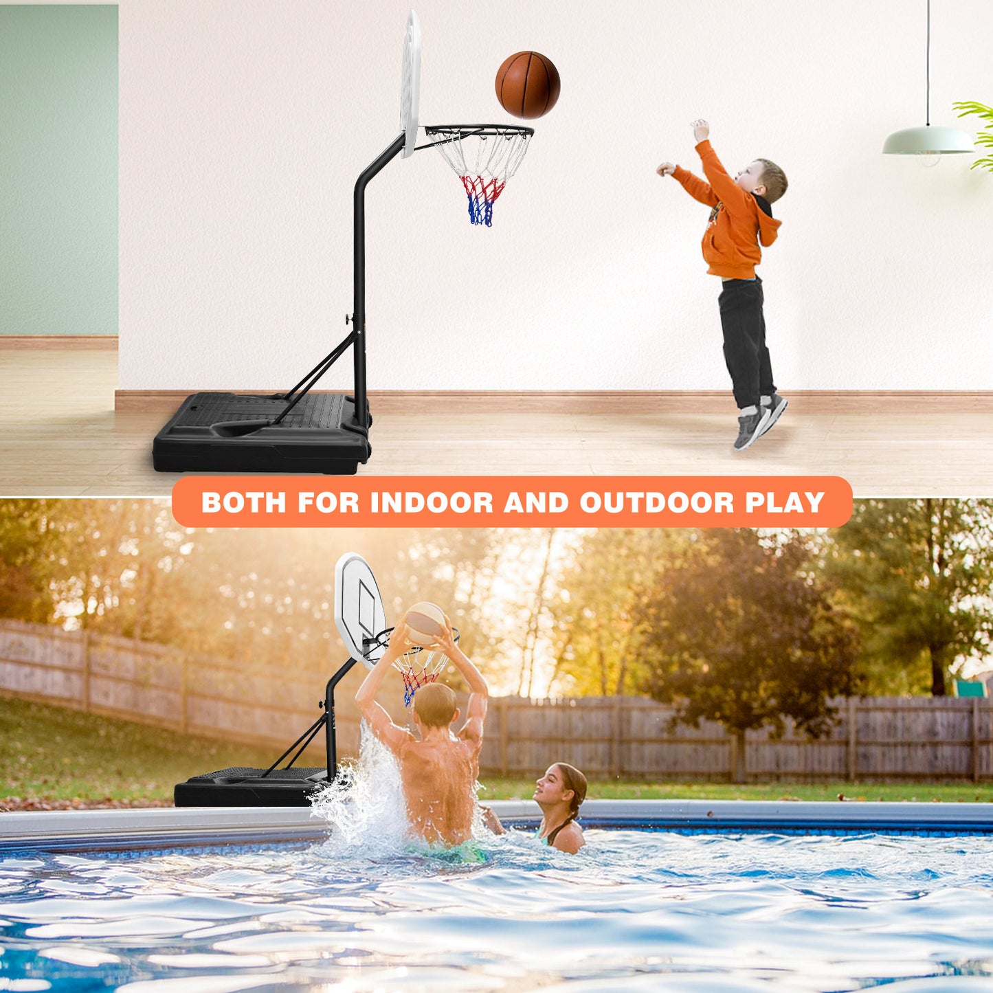 Portable Poolside Basketball Hoop Swimming Pool 3.1ft to 4.7ft Height-Adjustable Basketball System Goal Stand for Kids