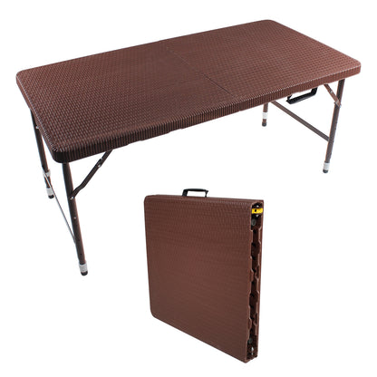 4ft Rattan Folding Table for Indoor&Outdoor, Portable Foldable Table Rattan Plaited Brown