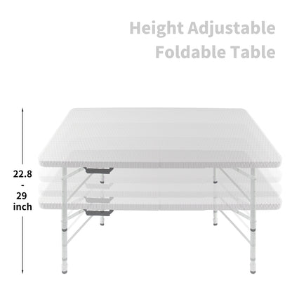 4ft Rattan Folding Table for Indoor&Outdoor, Portable Foldable Table Rattan Plaited White