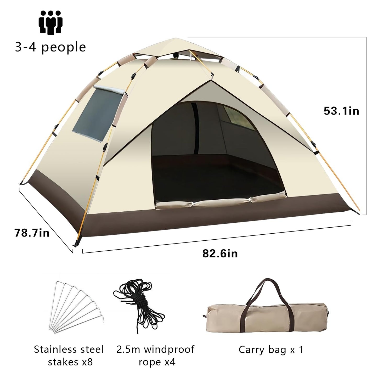 Instant Tent,Pop Up Tent,Camping Tent for 2-4 Person,2 Mesh Windows & 2 Doors ,Portable Waterproof Automatic Easy Setup Tent(No shipments on weekends, banned from Amazon)