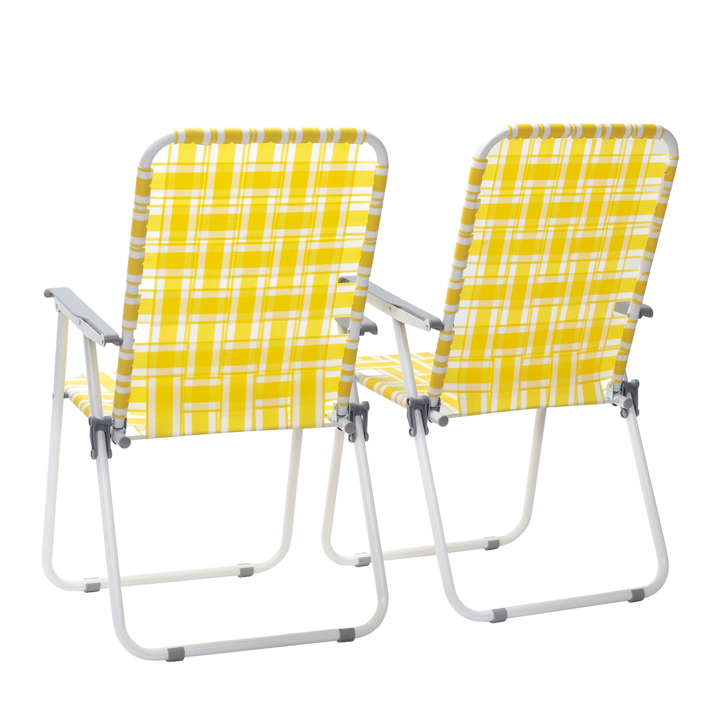 2pcs Steel Tube PP Webbing Bearing 120kg Folding Beach Chair Yellow & White Strip